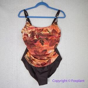 Fantasizer floral print‎ red orange brown swimsuit